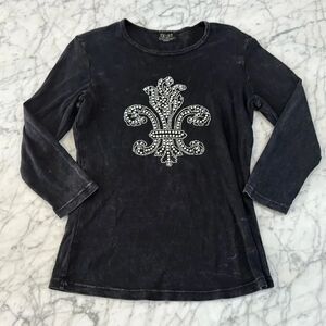 Vintage Tryst by Mathew Shirt Embellished Fleur De Lis Rhinestones Sz M Women’s